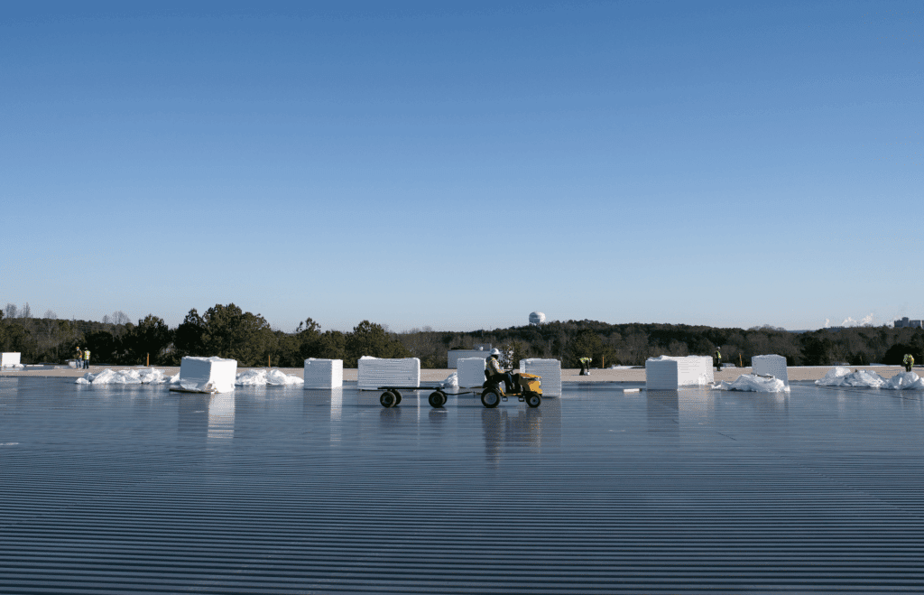 commercial flat roof with heavy machinery